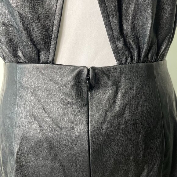 Anthropologie Women's Black Faux Leather Wrap Mini Short Sleeve Dress Size 8 - Picture 11 of 13